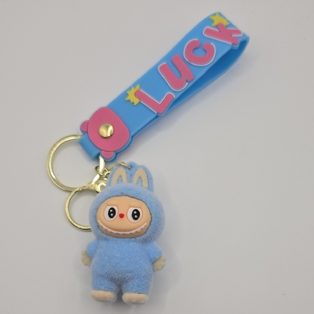 Blue Labubu Flocked Keychain/Bag Charm With Goldtone Hardware